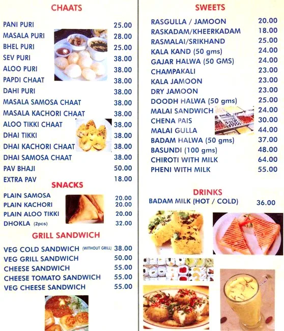 Kanti Sweets menu 