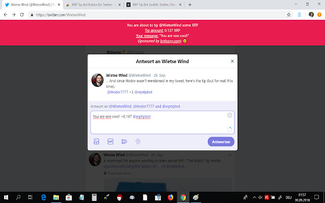 XRP Tip Bot Button for Twitter chrome extension