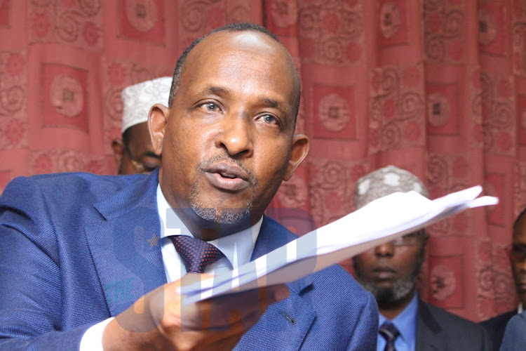 National Assembly Majority Leader Aden Duale during a press conference at Parliament Buildings on Wednesday where he raised queries about census results, November 6, 2019.