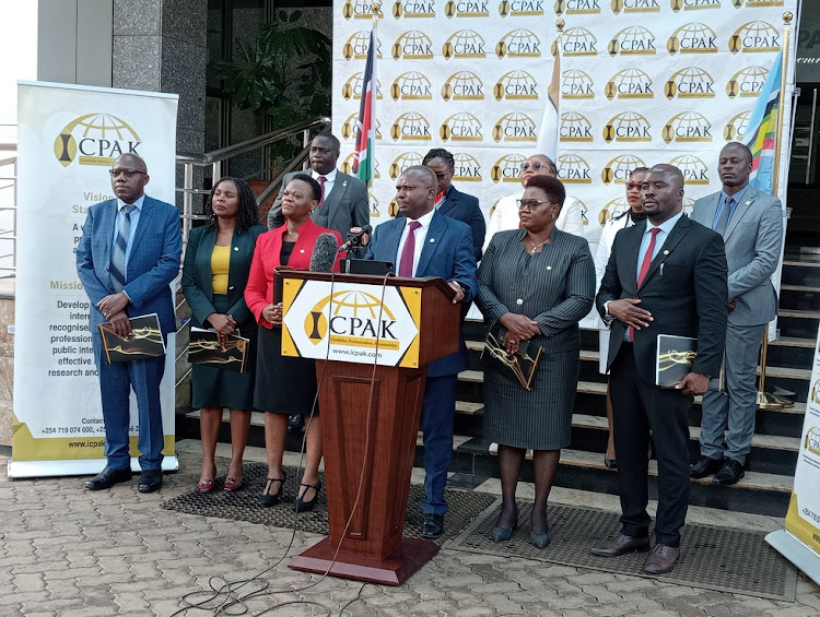 Institute of Certified Public Accountants of Kenya (ICPAK) chairman Philip Kakai speaking during a press briefing on April 23 in Nairobi.