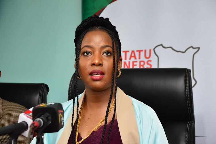 Matatu Owners Association CEO Patricia Mutheu when she addressed the press in Nairobi on March 20, 2024.