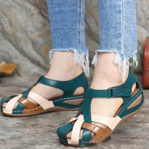 Title 3, Round Toe Wedge Heel Hollow Large Sandals. Comf...