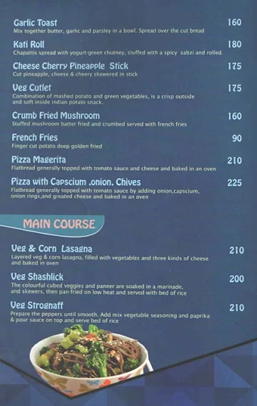 The Golden Metro menu 