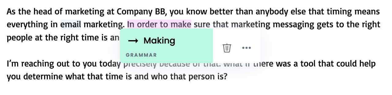 Writer's grammar checker suggesting to replace “in order to make” with “making” to improve grammar