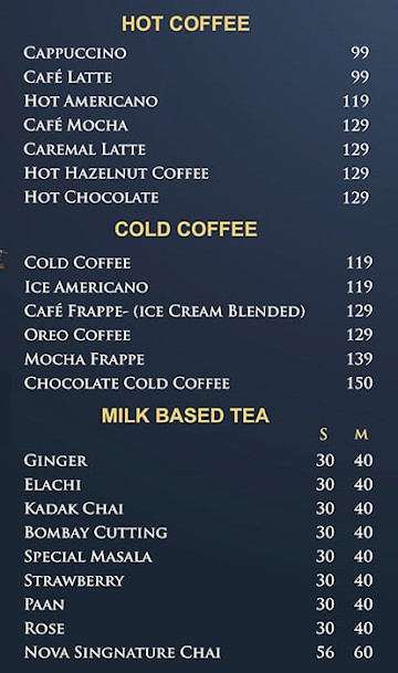 The Cafe Nova menu 