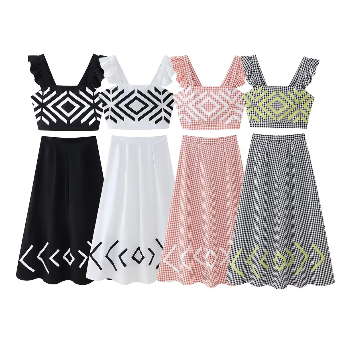 Metal Fermuarlı Askılı Üst ve Etek Takım