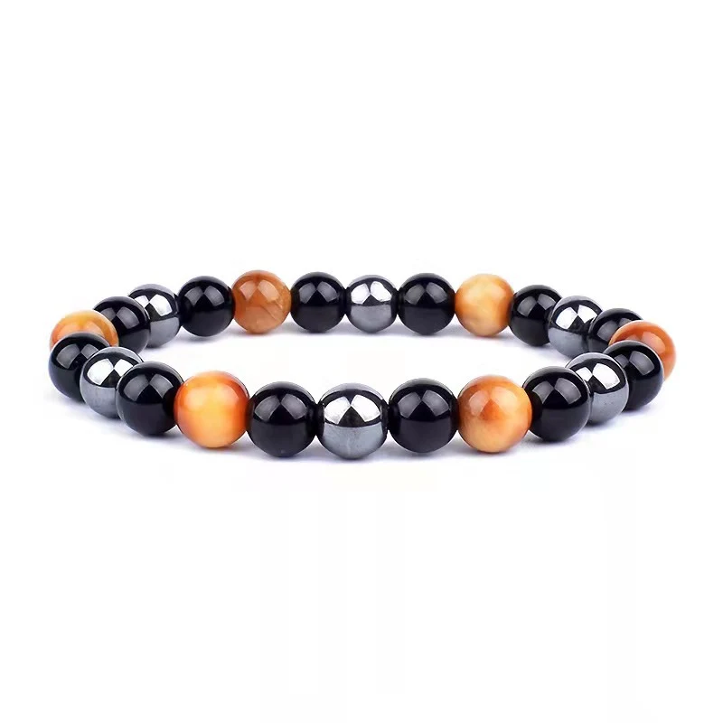 Pulseira de contas de pedra ágata tricolor, charme natural. Elegância atemporal e versátil, perfeita para complementar seu estilo em qualquer ocasião.