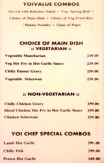 Yo! China menu 