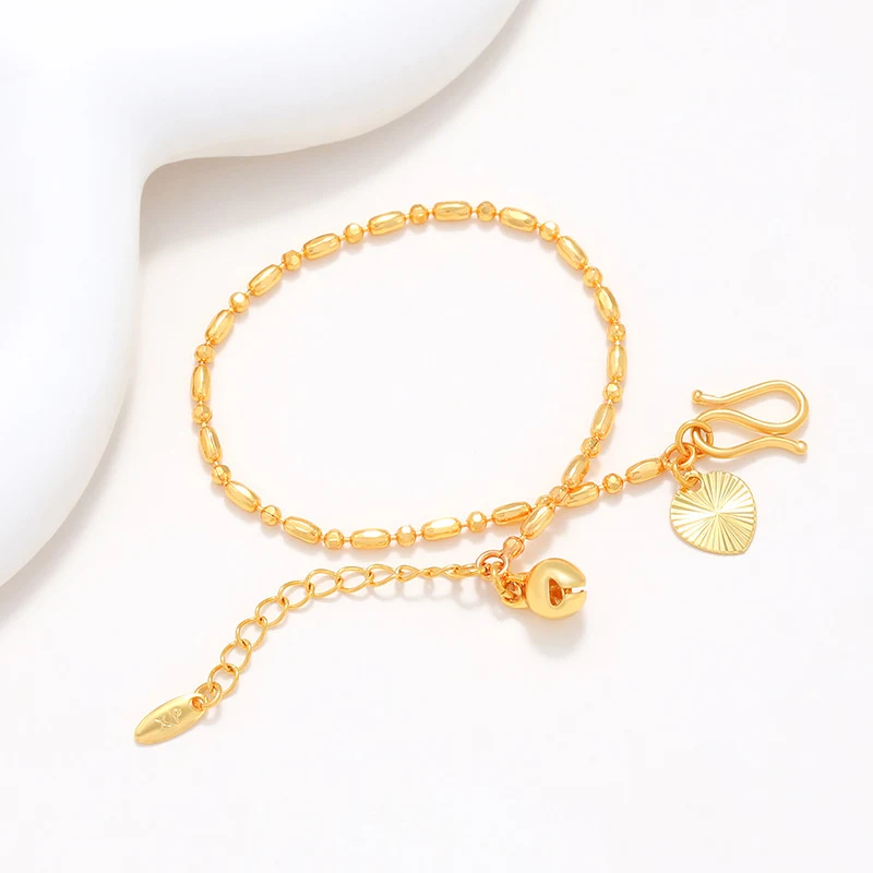 Pulseira de miçangas redondas com banho de ouro real, liga de cobre, design de bambu, acessório elegante e sofisticado.