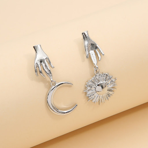 Title 3, Creative Metal Palm Sun Moon Earrings for a uni...