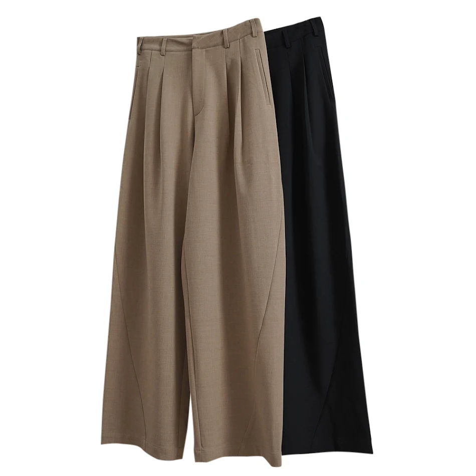 Pantaloni Casual da Donna a Vita Alta, Tessuto Morbido e Vestibilità Ampia per un comfort ideale durante i tuoi spostamenti urbani.
