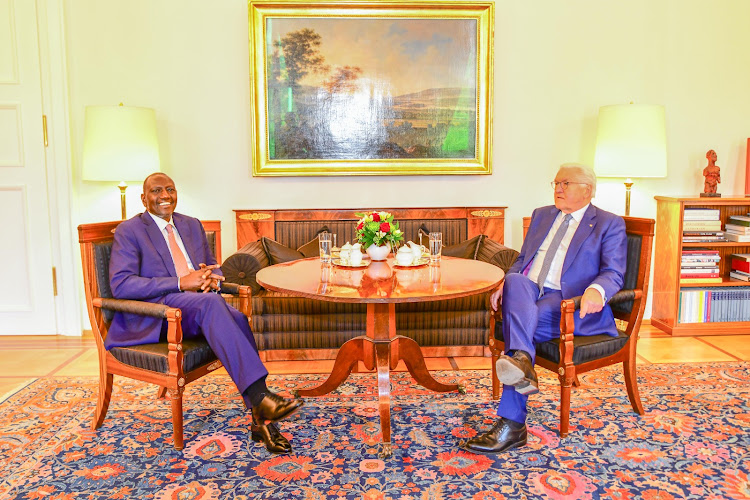 President William Ruto and his Germany counterpart Dr Frank-Walter Steinmeier at Schloss Bellevue, Berlin on March 27, 2023