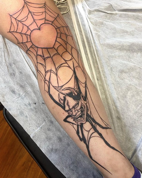 Hannya Spider Web Tattoo