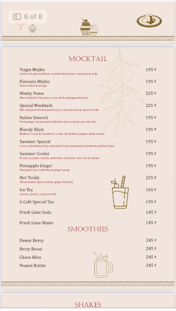 G Town Cafe 65 menu 