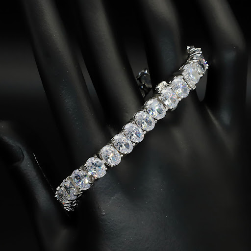Title 3, 925 Sterling Silver Egg Shaped Zircon Tennis Br...
