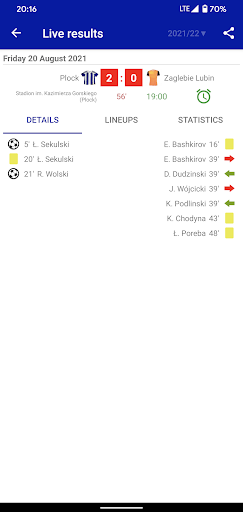 Screenshot Live Scores for Ekstraklasa