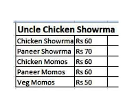 Uncle Chicken Showrma menu 1