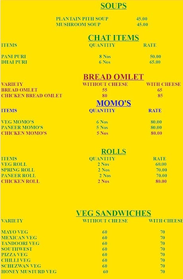 Lulu Snacks menu 