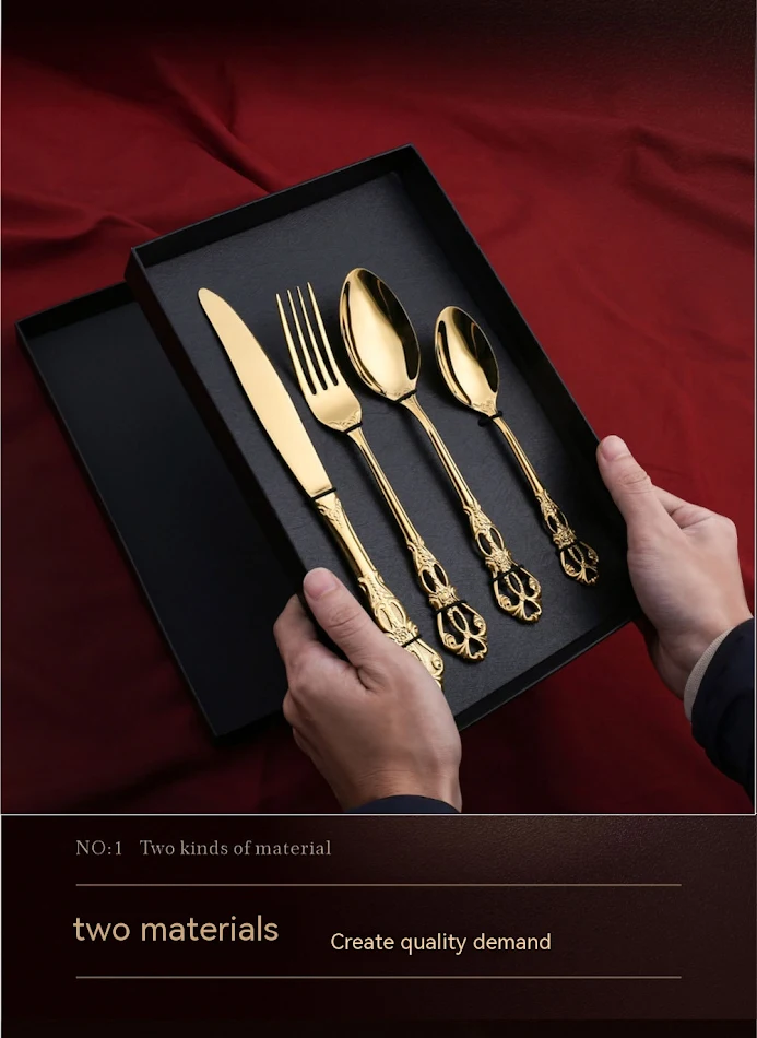 Roestvrijstalen westers bestekset voor steaks met cadeauverpakking, steakmes, vork en lepel. Perfect als geschenk.