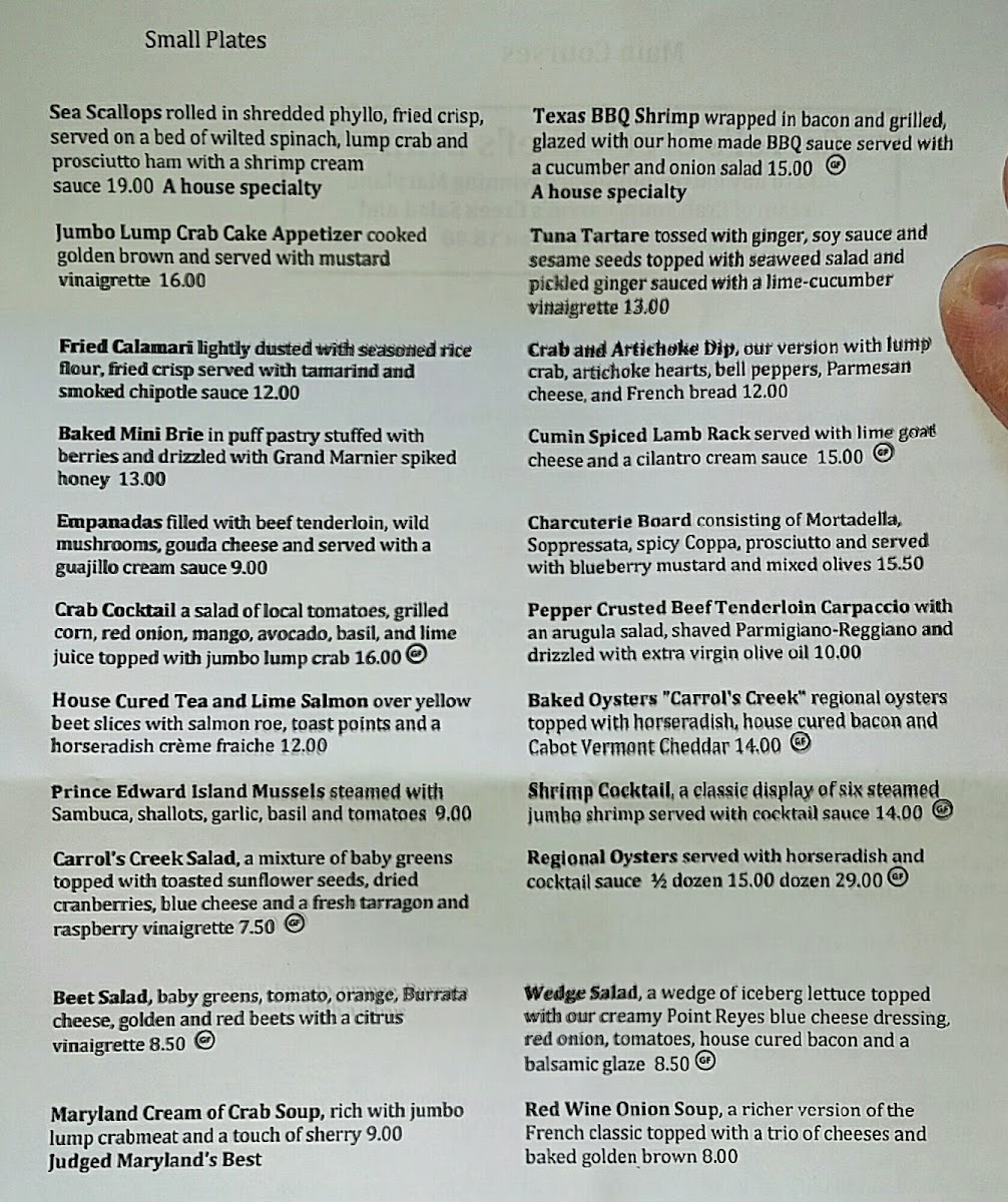 Carrol's Creek Cafe gluten-free menu