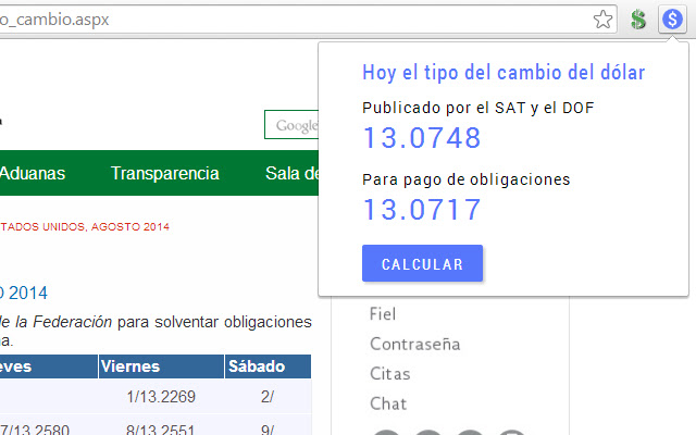 Dolar SAT y DOF chrome extension