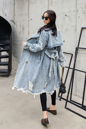 Title 6, Womens Retro Denim Trench Coat Stylish Classic...
