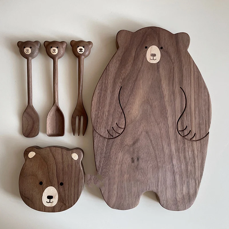 Handgemaakte Mat Jam honing set met kleine lepel, vork, houten snijplank en bord. Perfect voor het proeven van jam en honing.