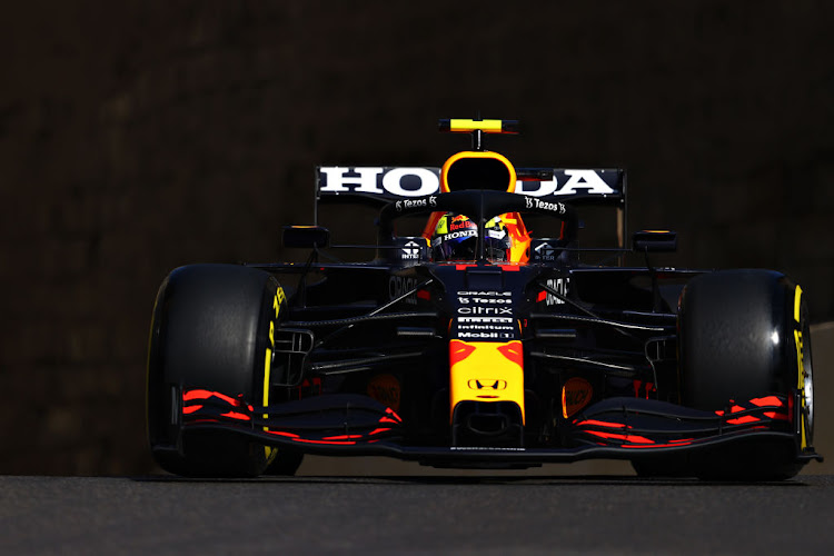 Sergio Perez on track during practice ahead of the F1 Grand Prix of Azerbaijan at Baku City Circuit on June 04, 2021 in Baku, Azerbaijan.