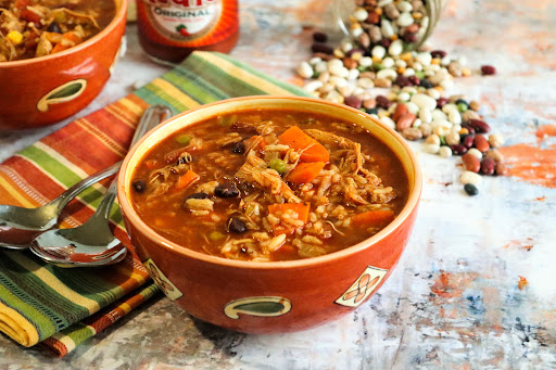 Buffalo Style Chicken and Rice Soup in a bowl.