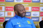 Mamelodi Sundowns coach Manqoba Mngqithi during the pre-match press conference at Chloorkop in Pretoria on May 20, 2021 for his team's Caf Champions League quarterfinal, second leg match against Al Ahly.