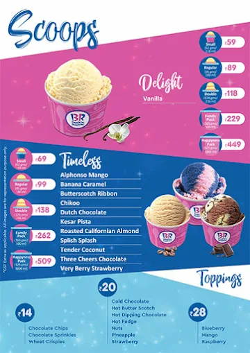 Baskin Robbins menu 