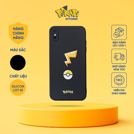 Ốp Lưng Iphone Pikapi - Pokeball: Ốp Iphone Lót Nỉ Cao Cấp Chống Xước, Không Bám Bẩn, Chống Sốc Tốt, Viên Vuông Cao Cấp