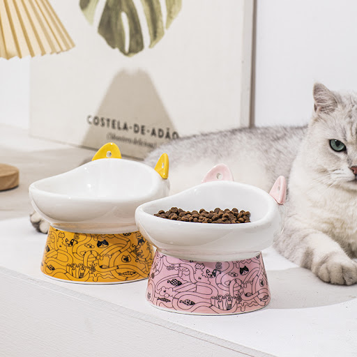 Title 7, Elevated Ceramic Cat Bowl Anti-Tipping Cervical...
