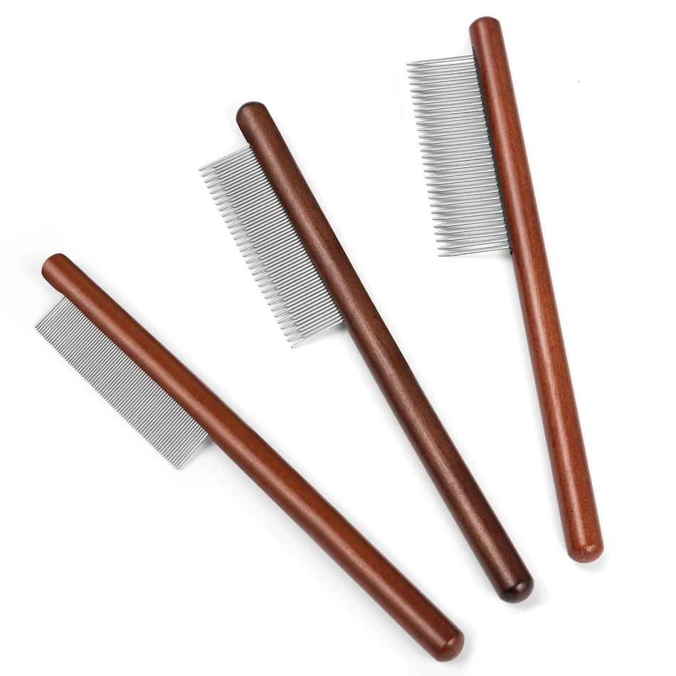 Cepillo para mascotas con mango de madera, para perros y gatos de pelo largo y corto. Herramienta de aseo suave para un pelaje sano y brillante.