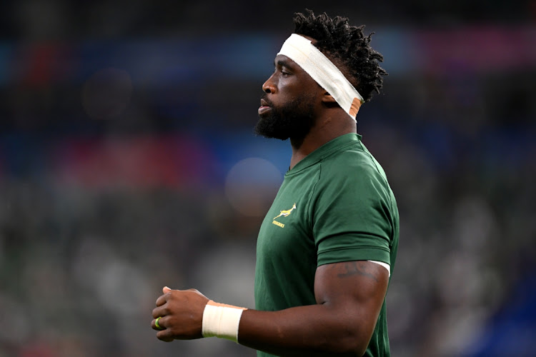 Springbok captain Siya Kolisi looks on prior to the Rugby World Cup match against Ireland.