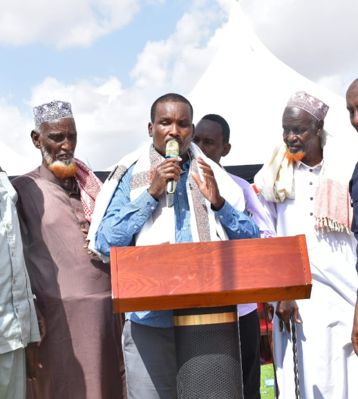 Lagdera MP Abdikadir Hussein during the launch and distribution of bursaries in Afweine, Garissa county
