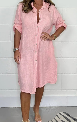 Title 5, Loose Casual Half Sleeve Solid Color Cotton Lin...