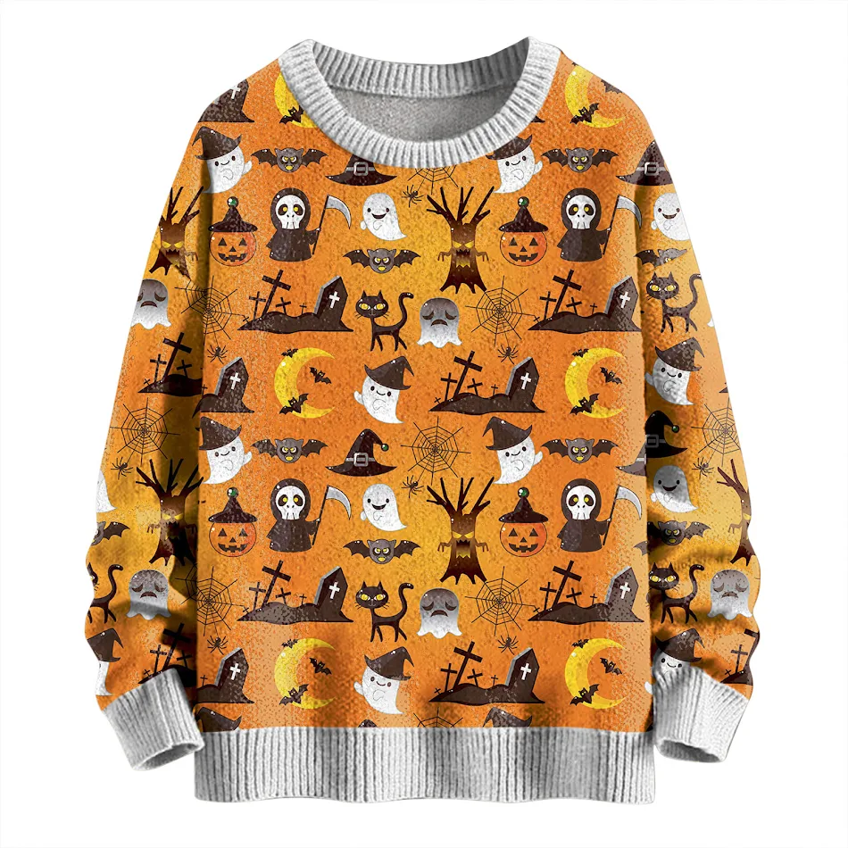 Bedrukte heren- en damessweater met ronde hals