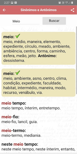 Screenshot Dicionário Sinônimos e Antônim