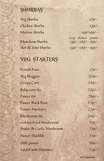 Barkaas Indo - Arabic Restaurant menu 