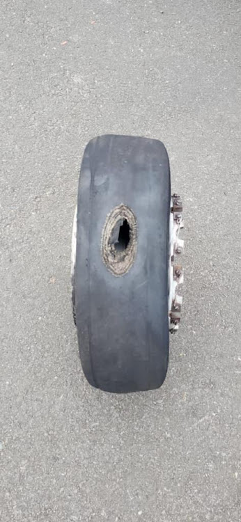 The burst tyre of the military jet