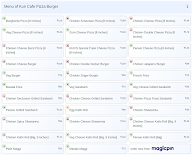 Kun Cafe Pizza Burger menu 1