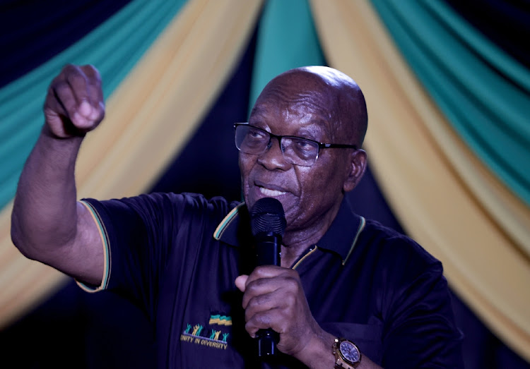 Former President Jacob Zuma during his ANC regional political lecture at Macambini Multi-purpose Hall in Mandeni, KwaZulu-Natal. Photo: SANDILE NDLOVU