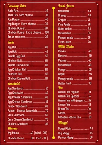 Chaaska Chaat Point menu 