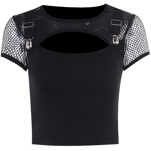 Title 6, Womens Pure Black Fashion Slim Hollow Mesh Pat...