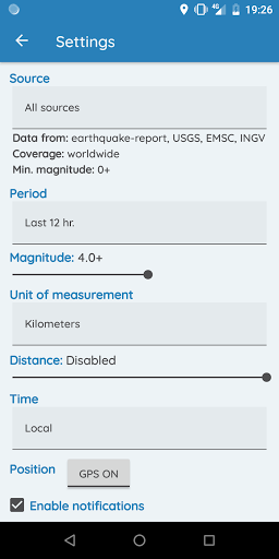 Screenshot Earthquake Notifier