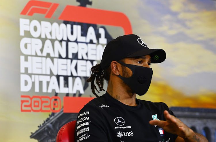 Lewis Hamilton of Mercedes GP talks in the drivers press conference during previews before the F1 Grand Prix of Italy at Autodromo di Monza on September 3 2020 in Monza, Italy.