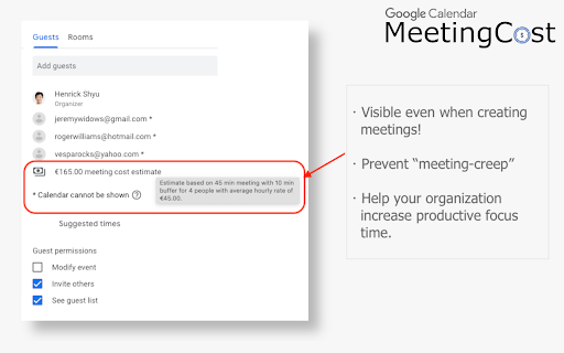 Google Calendar™ Meeting Cost
