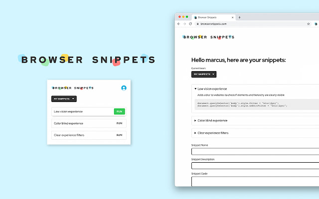 Browser Snippets chrome extension