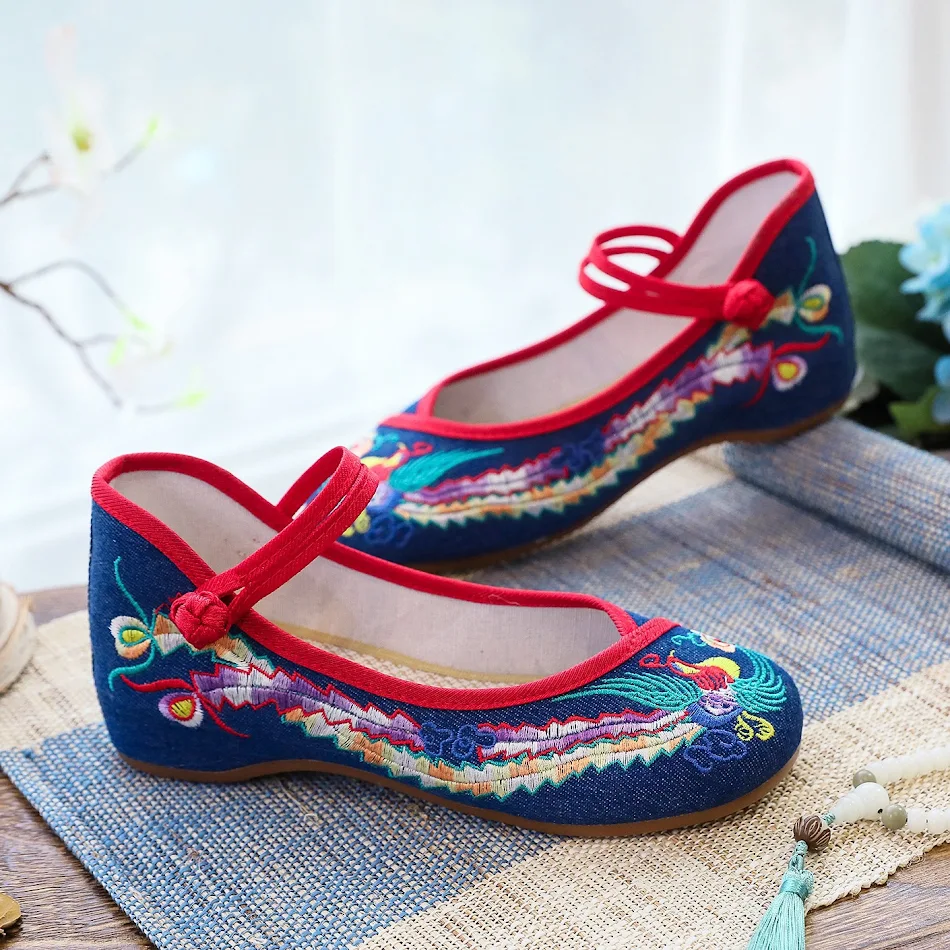 Cipele od vezenog pamuka sa đonom od goveđeg tetiva, plitak otvor, etnički stil, udobne i elegantne za svaki dan.